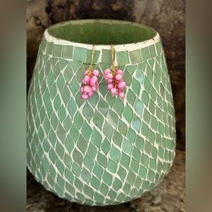 Gold Pink Freshwater Pearl Beaded Earrings